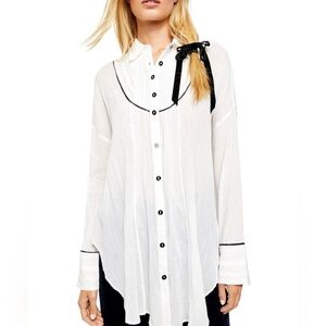 Free People AMORE AMORE PIPED TUNIC IN IVORY